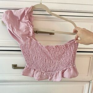 One shoulder pink crop top